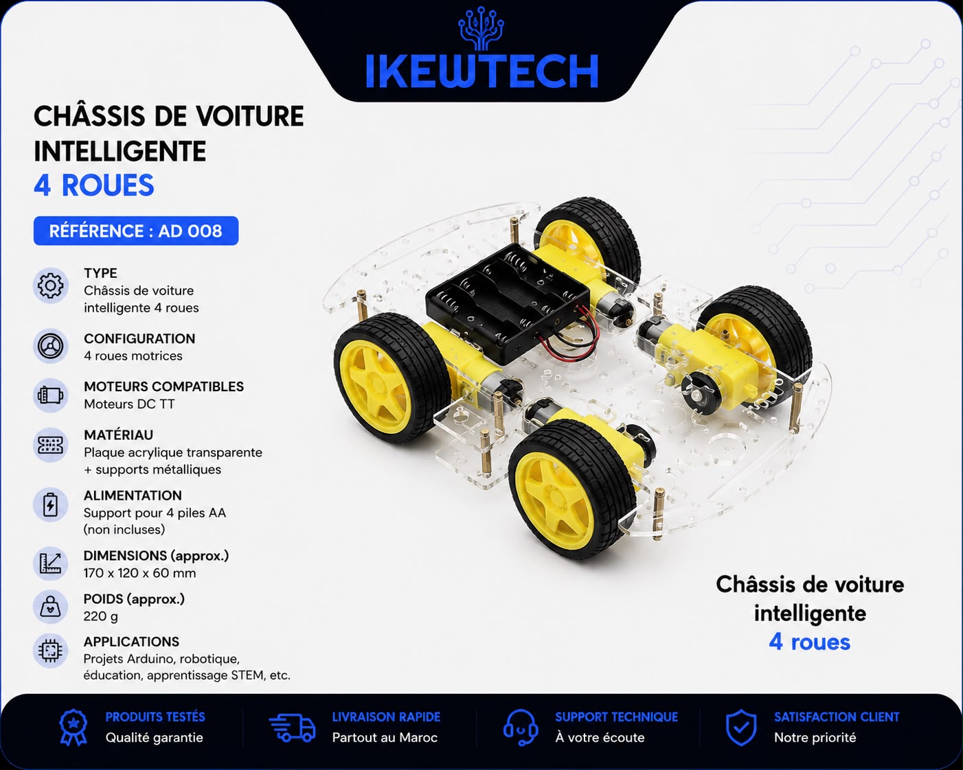 Châssis de voiture intelligente 4 roues