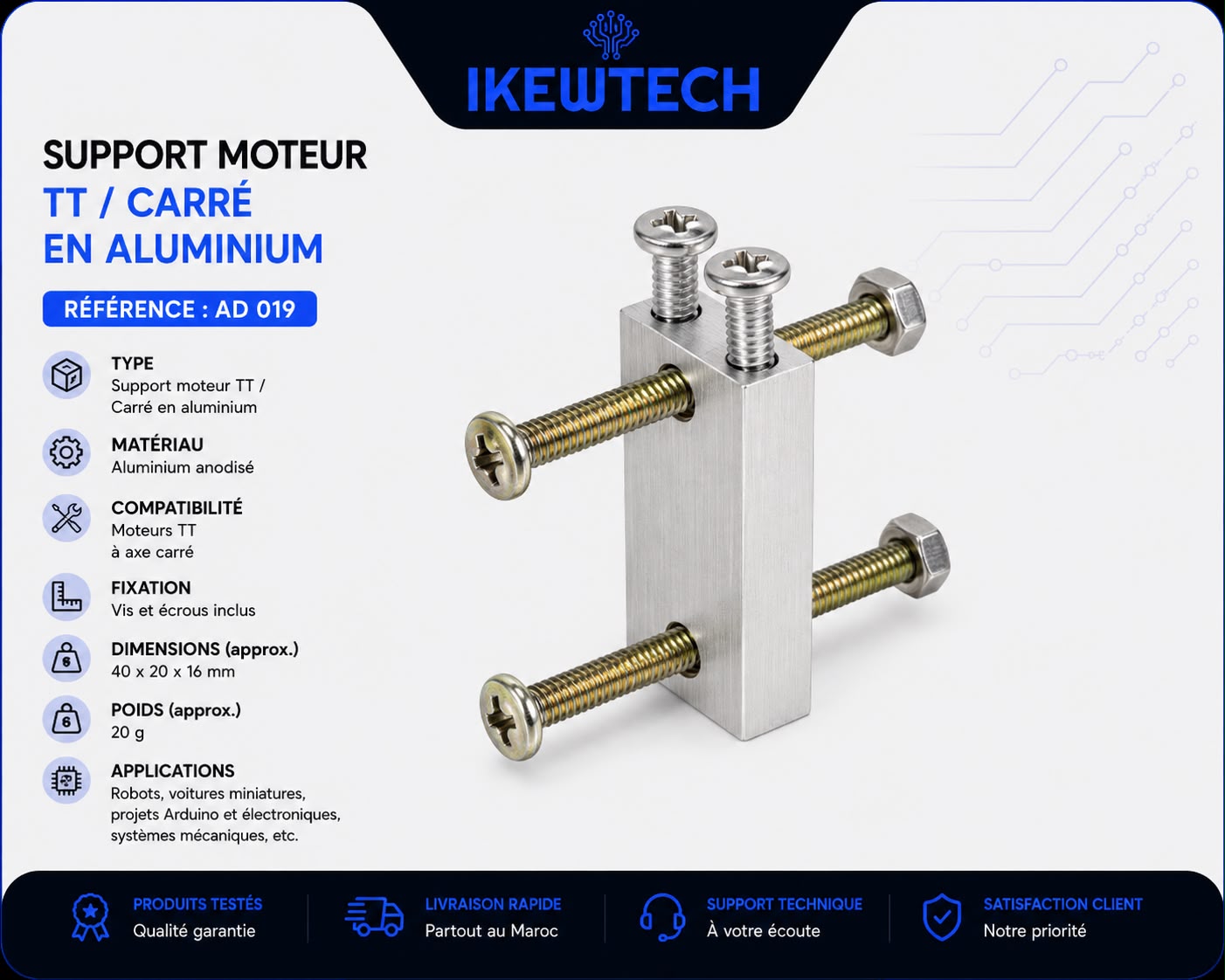 Support moteur TT carré en aluminium