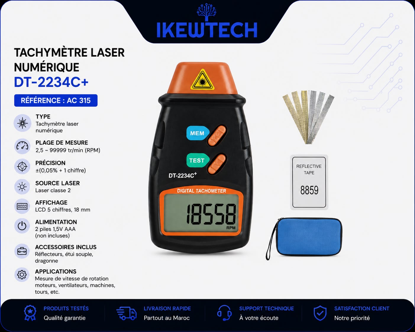 Tachymètre laser numérique DT-2234C+