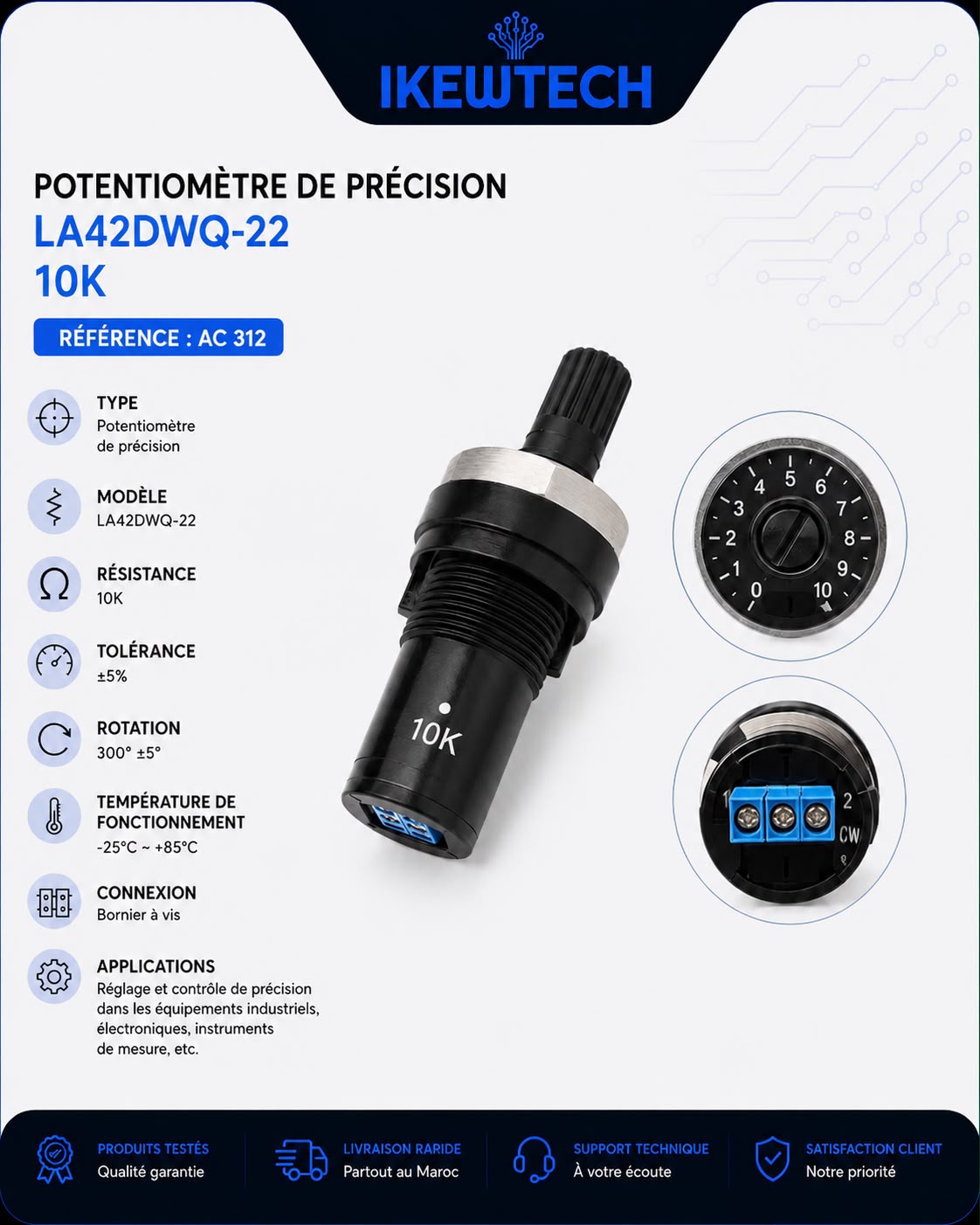 Potentiomètre de précision LA42DWQ-22 10K