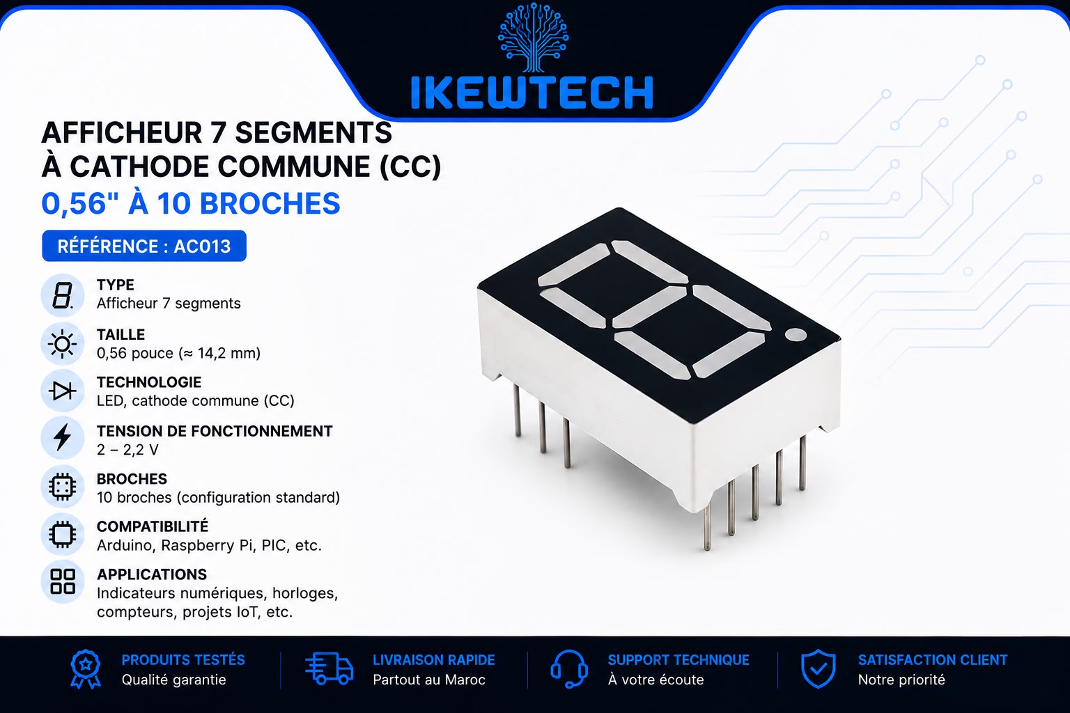 Afficheur 7 segments 0,56 cathode commune (CC) 10 broches