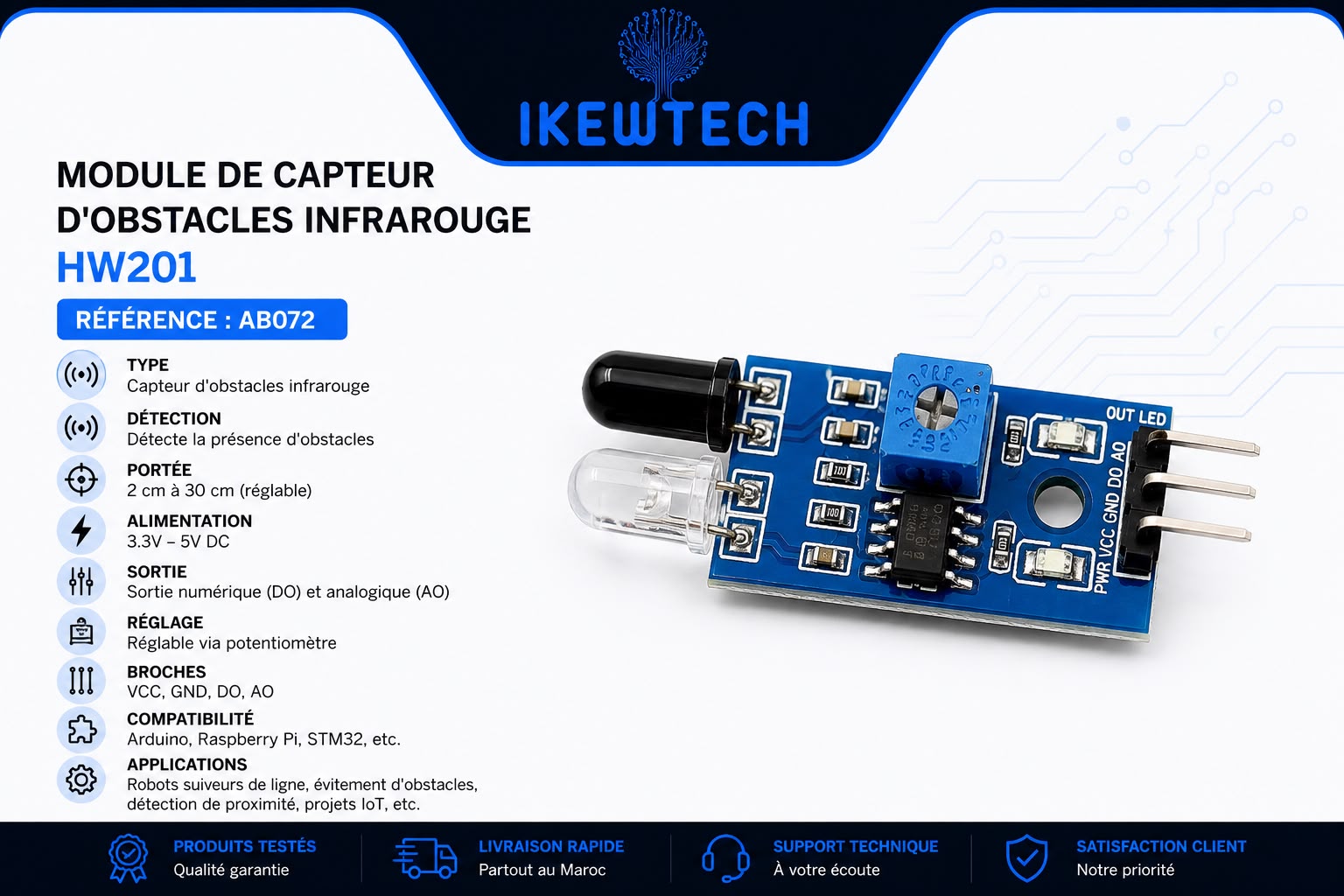 Module de capteur d'obstacles infrarouge HW201