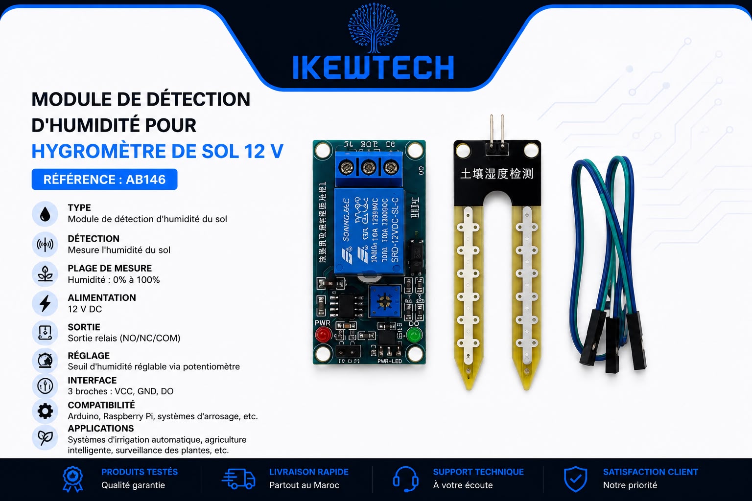 Module de détection d'humidité pour hygromètre de sol 12V