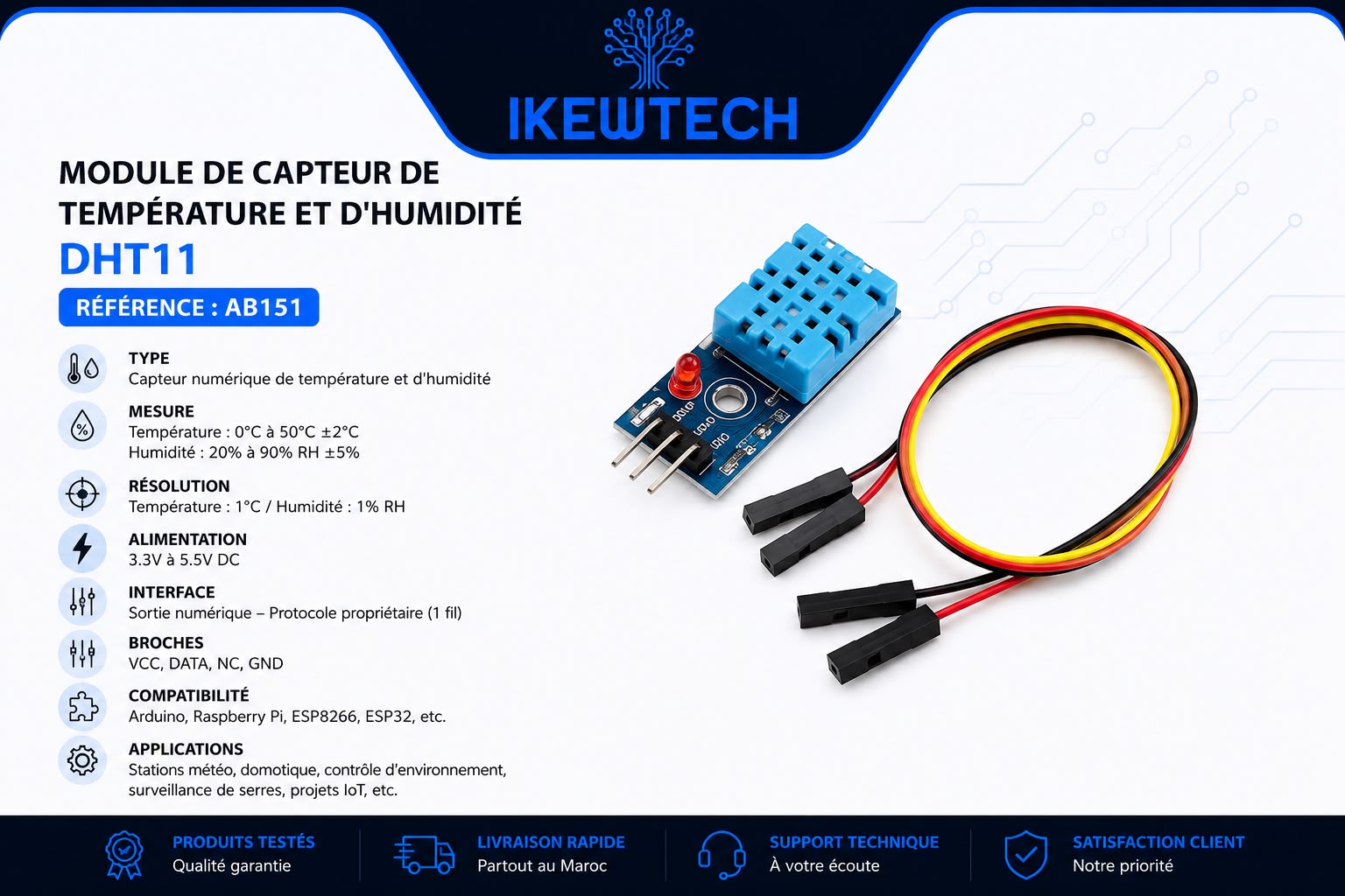 Module de capteur de température et d'humidité DHT11