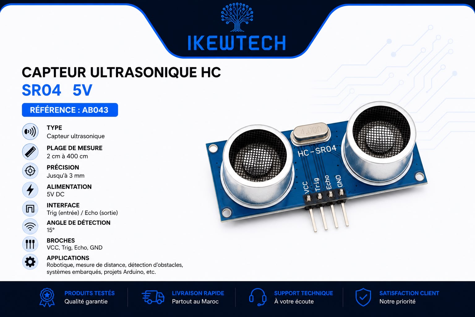 Capteur ultrasonique HC-SR04 5V