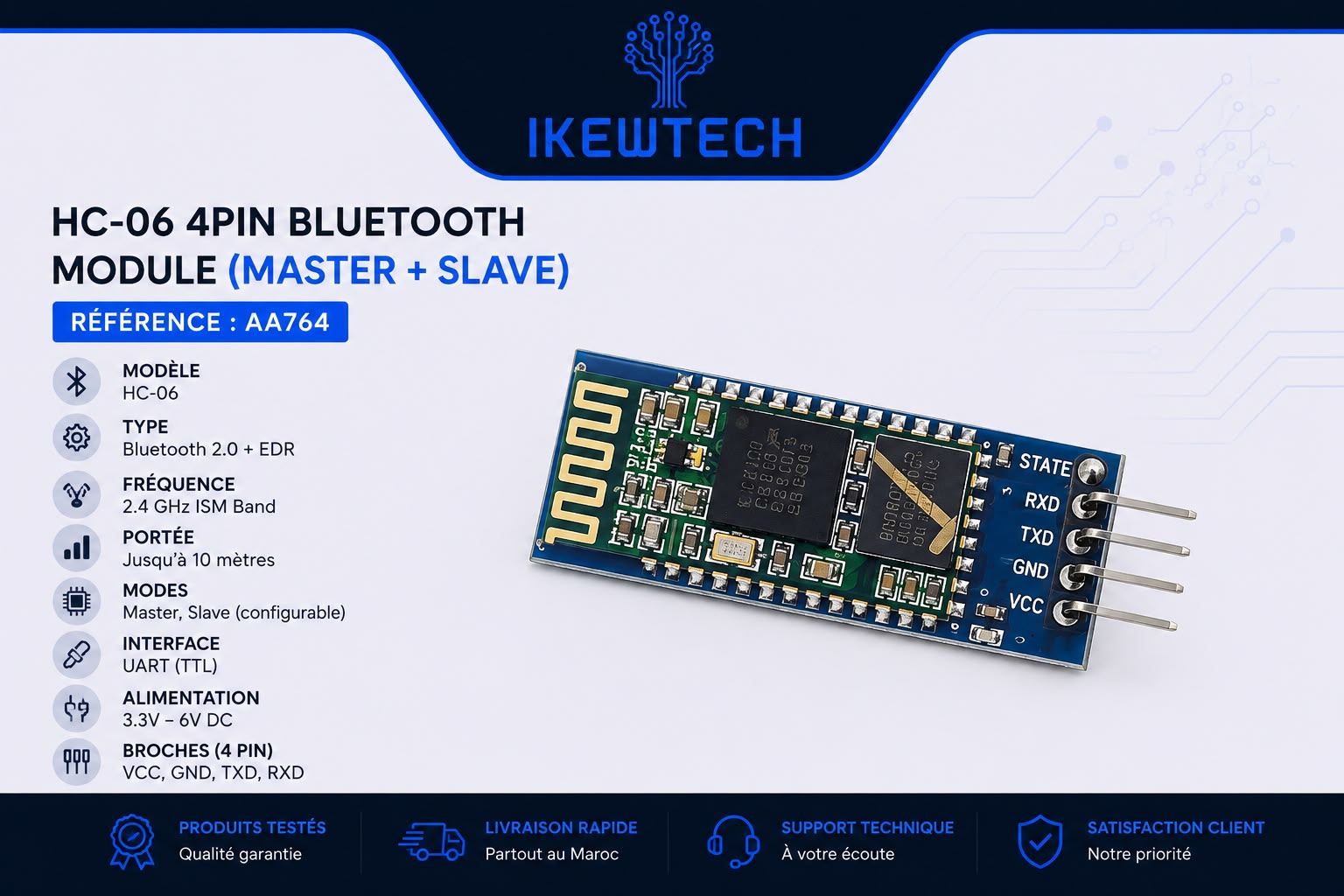 HC-06 4pin Bluetooth Module (Master + Slave)