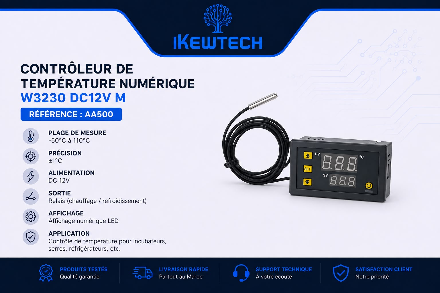 Contrôleur de température numérique W3230 DC12V