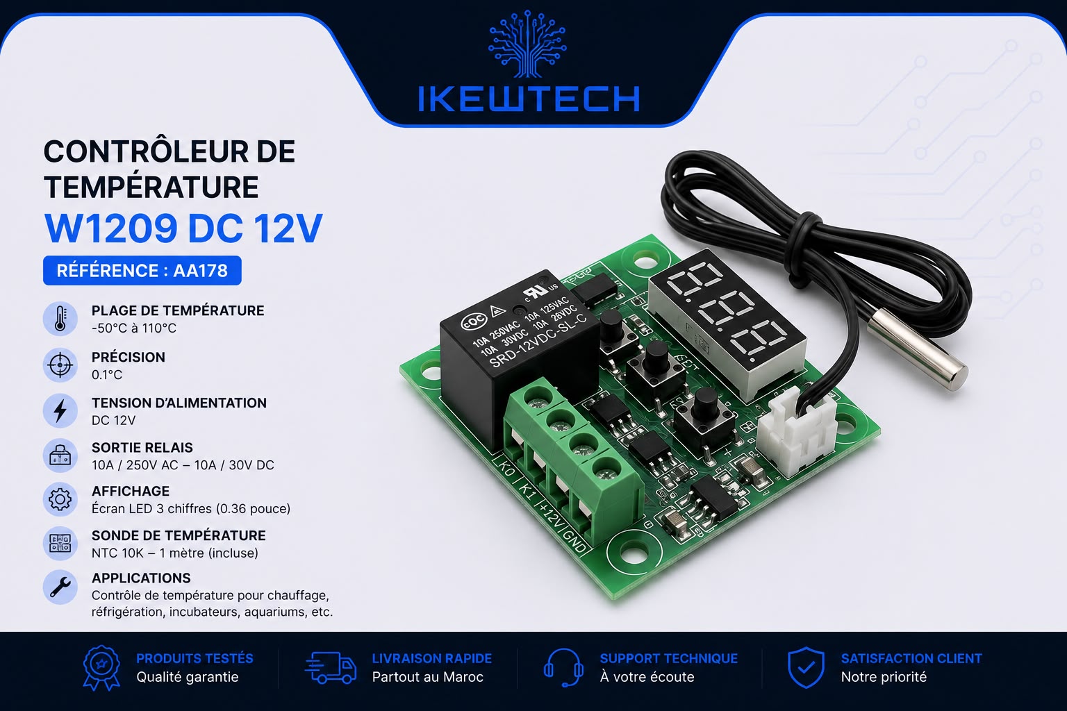 Contrôleur de température W1209 DC12V