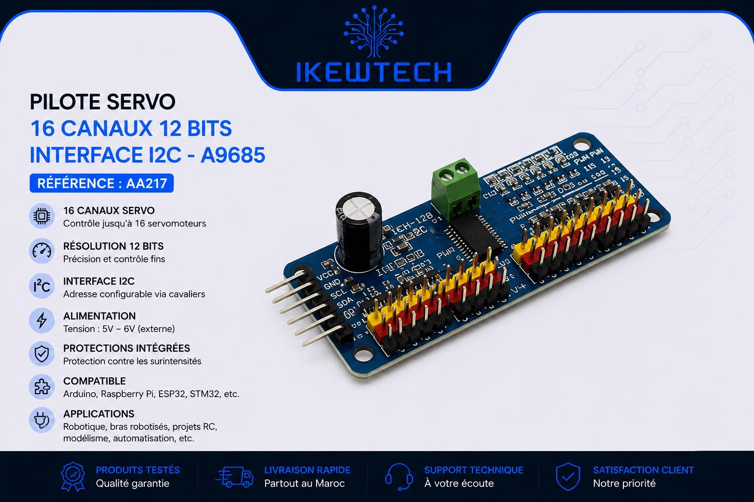Pilote servo 16 canaux 12 bits I2C PCA9685