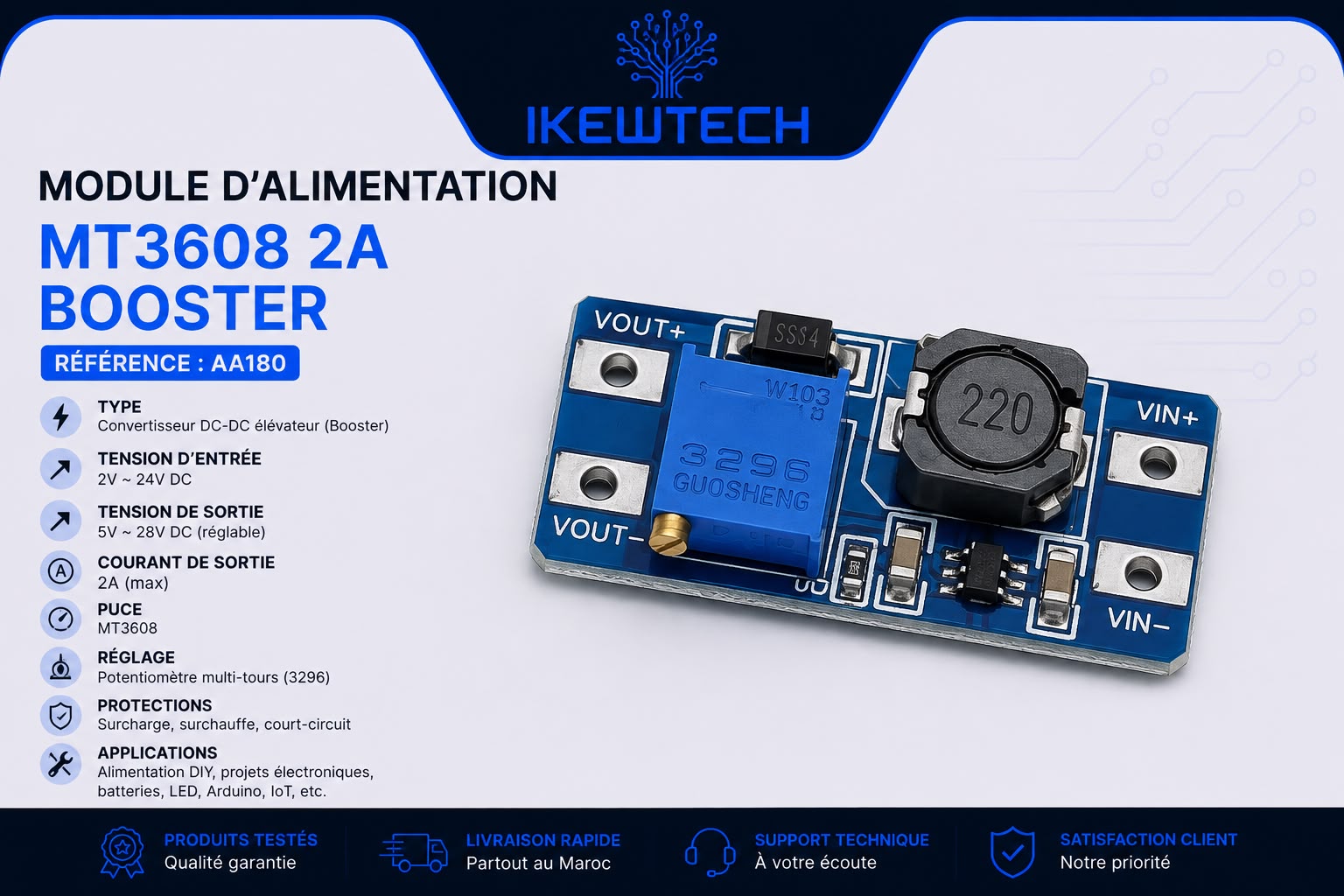 Module d'alimentation booster MT3608 2A