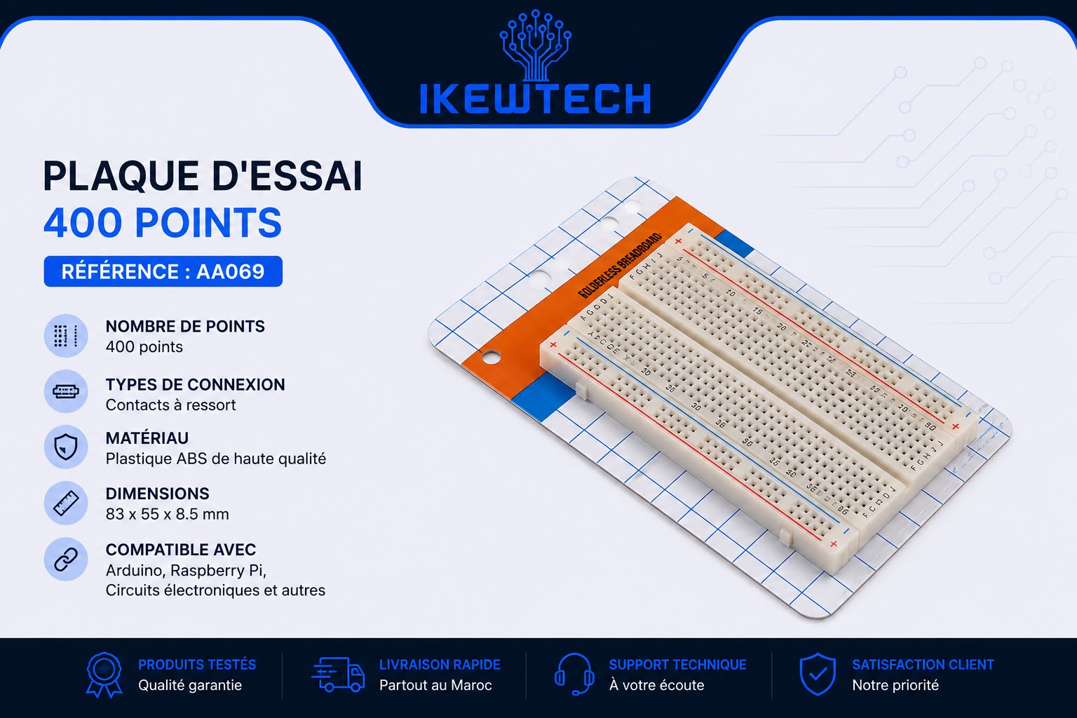 Plaque d'essai (breadboard) 400 points