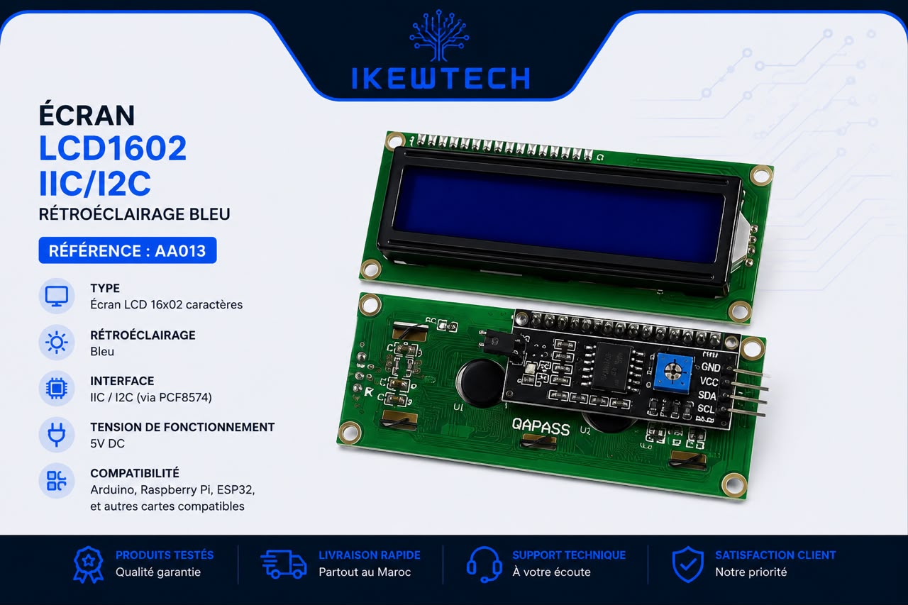 Écran LCD1602 IIC/I2C rétroéclairage bleu