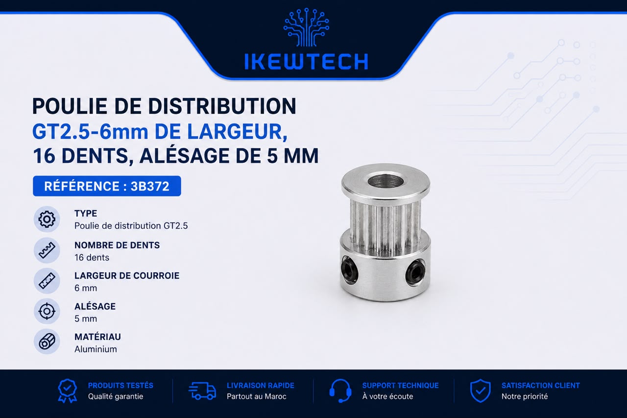 Poulie de distribution GT2.5, largeur 6mm, 16 dents, alésage 5mm