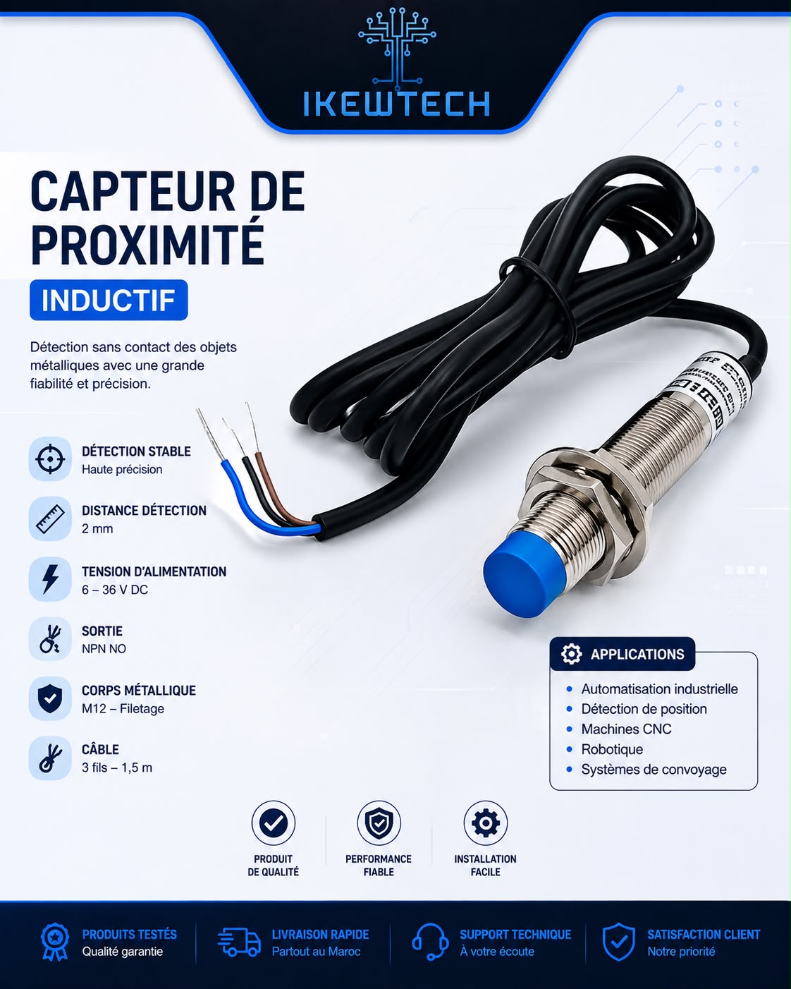 Capteur de proximité inductif LJ12A3-4-Z/BX NPN DC6-36V