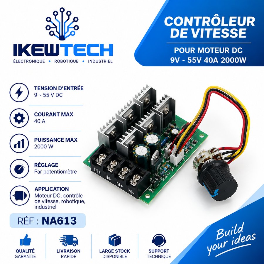 Contrôleur de vitesse pour moteur DC 2000W 9-55V 40A