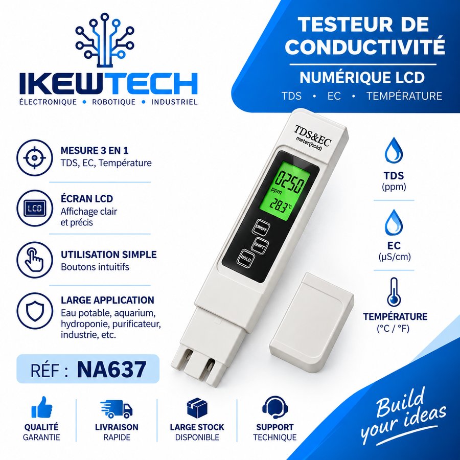 Testeur de conductivité numérique LCD TDS et EC blanc