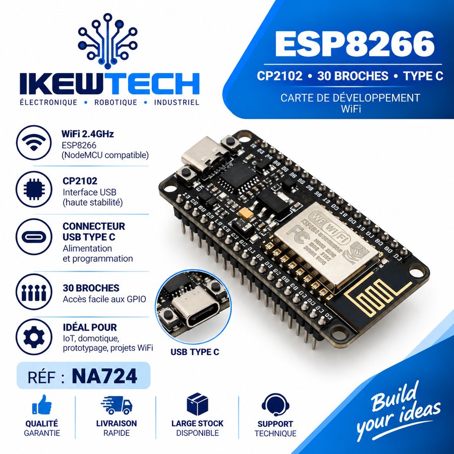 Module ESP8266 CP2102, 30 broches, USB Type-C