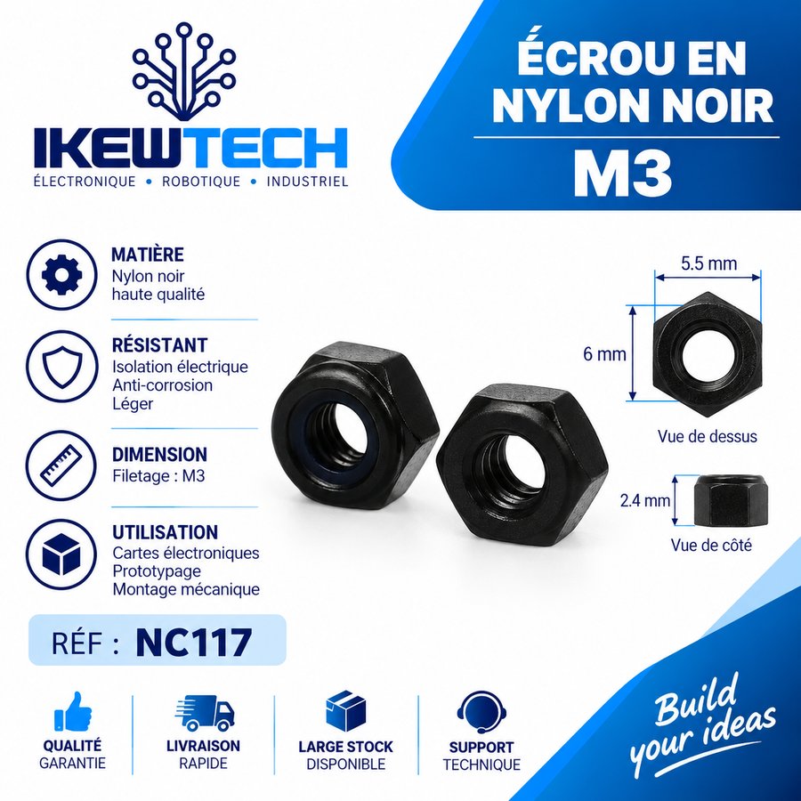 Écrou en nylon noir M3