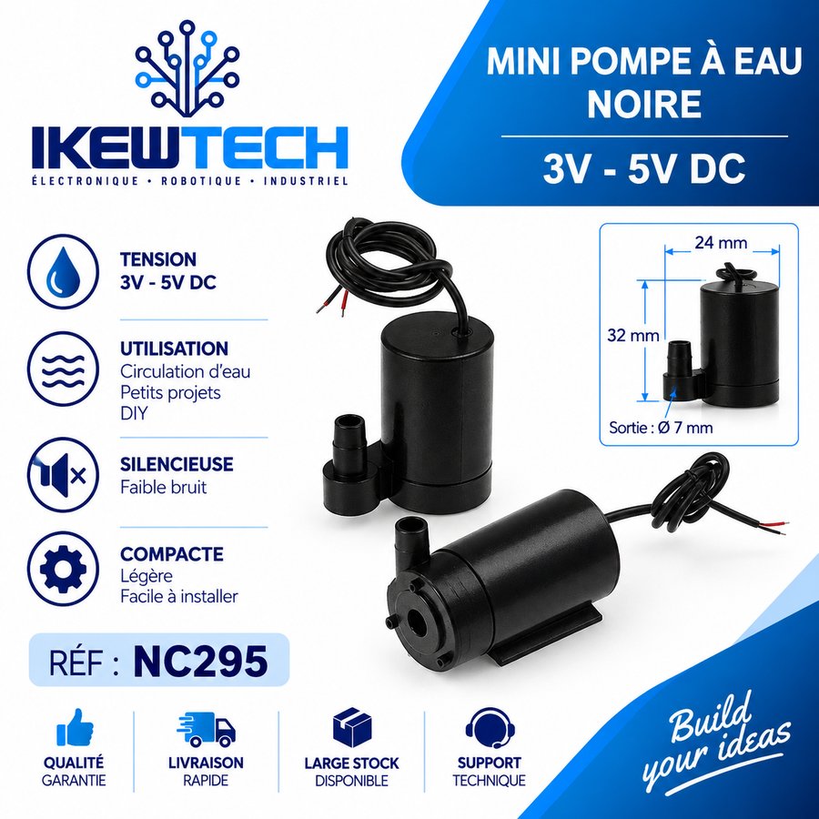 Mini pompe a eau 5 v submersible silencieuse noire 3-5V DC