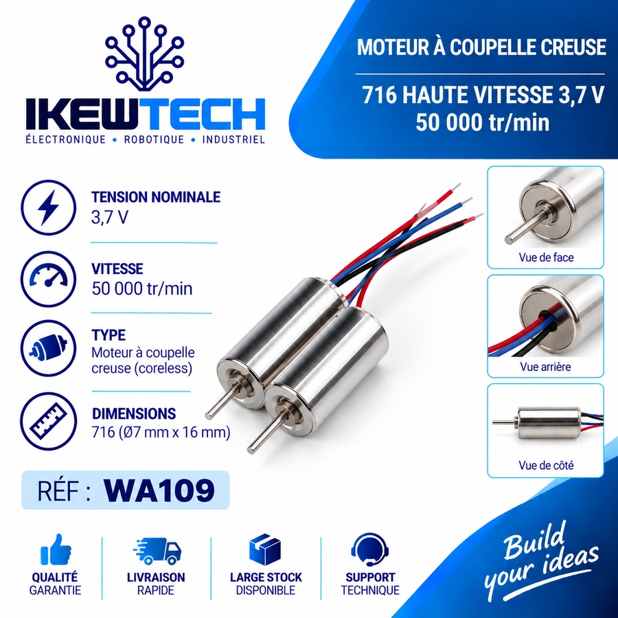Moteur à coupelle creuse 716 haute vitesse 3,7V 50000 tr/min
