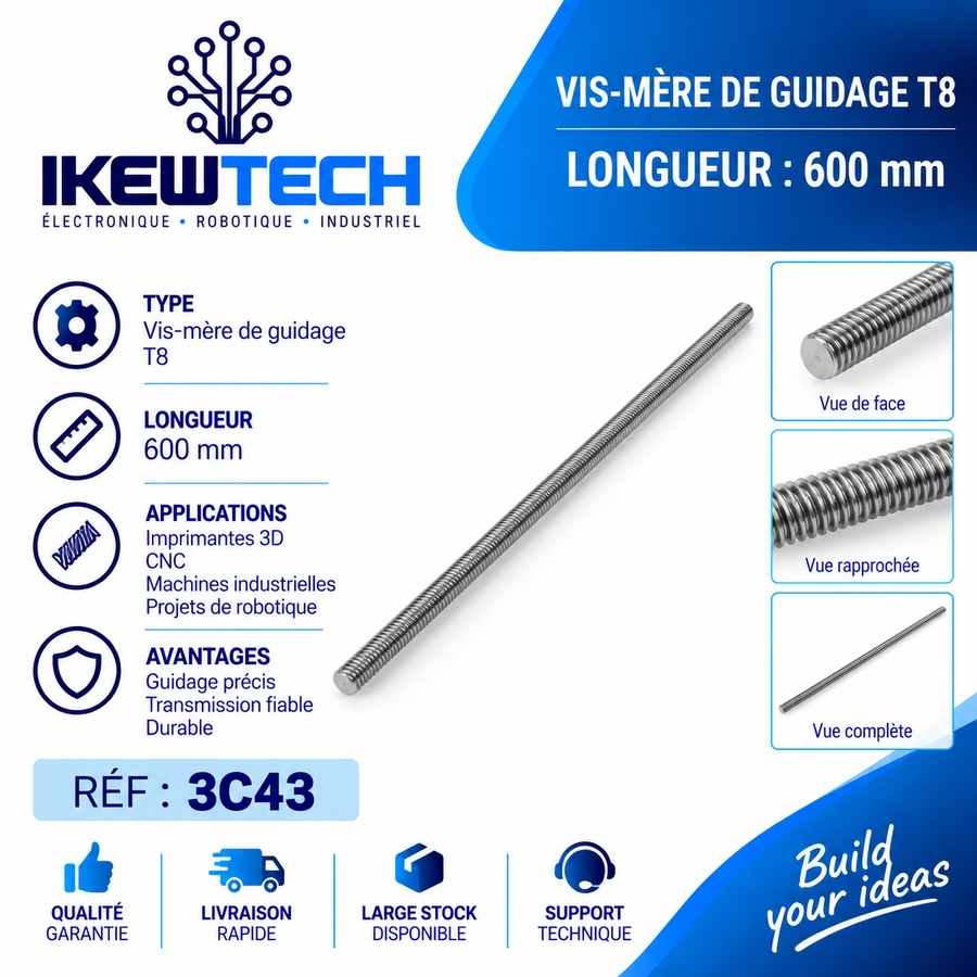 Vis-mère de guidage T8, longueur 600mm