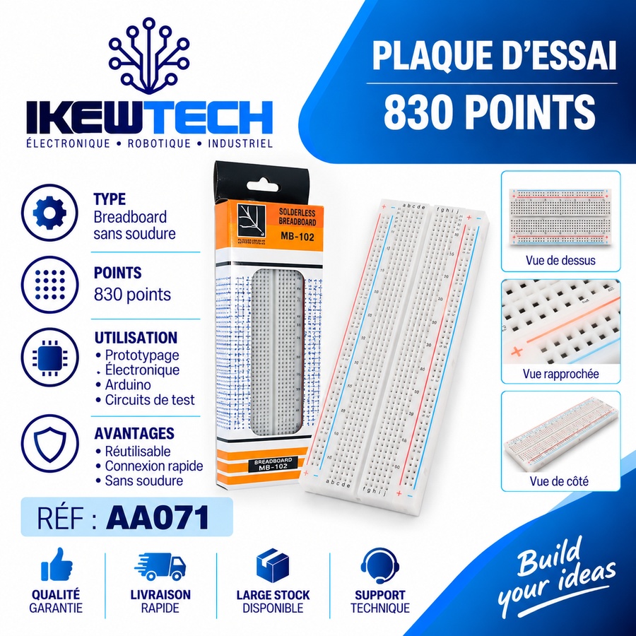Plaque d'essai (breadboard) 830 points