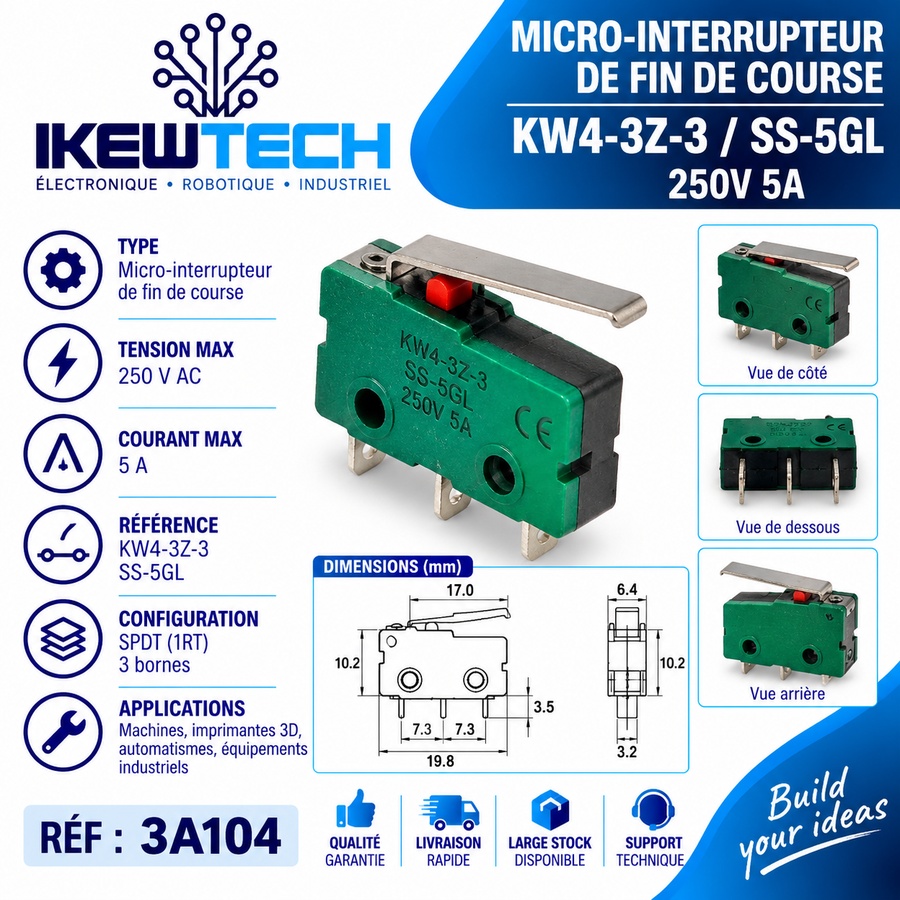 Micro-interrupteur de fin de course KW4-3Z-3 / SS-5GL 250V 5A
