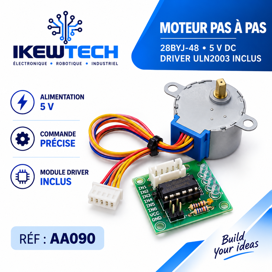 Moteur pas à pas 28BYJ-48 5V + driver ULN2003 (bleu)